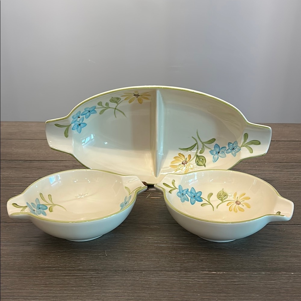 Franciscan Daisy vintage Set with Floral Design divided serving dish 2 soup bowl